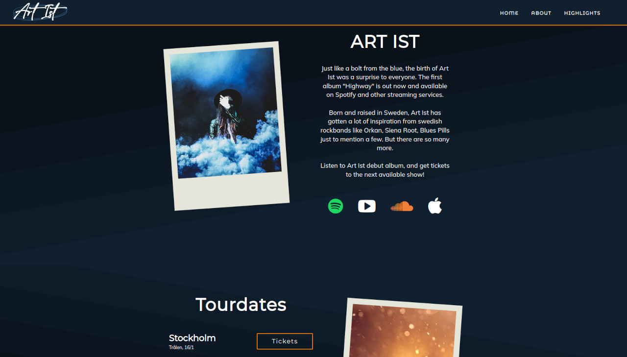 Screenshot of Art Ist school project website.