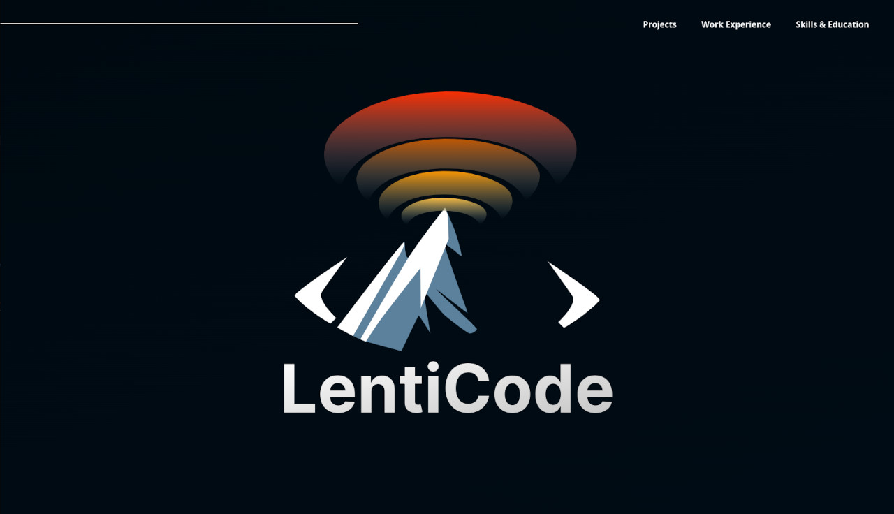 Screenshot of LentiCode site, my portfolio site.